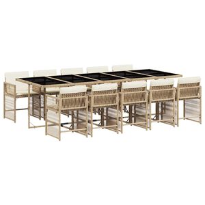 vidaXL 11 Piece Garden Dining Set with Cushions Beige Poly Rattan