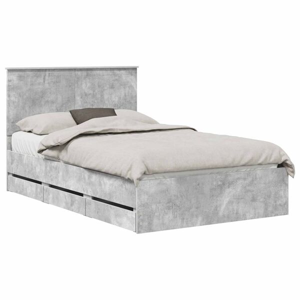 vidaXL Bed Frame with Drawer Concrete Grey 120 x 190 cm Engineer Wood
