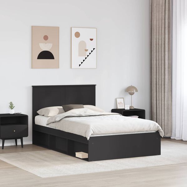 vidaXL Bed Frame with Headboard Black 120 x 200 cm Solid Pine Wood