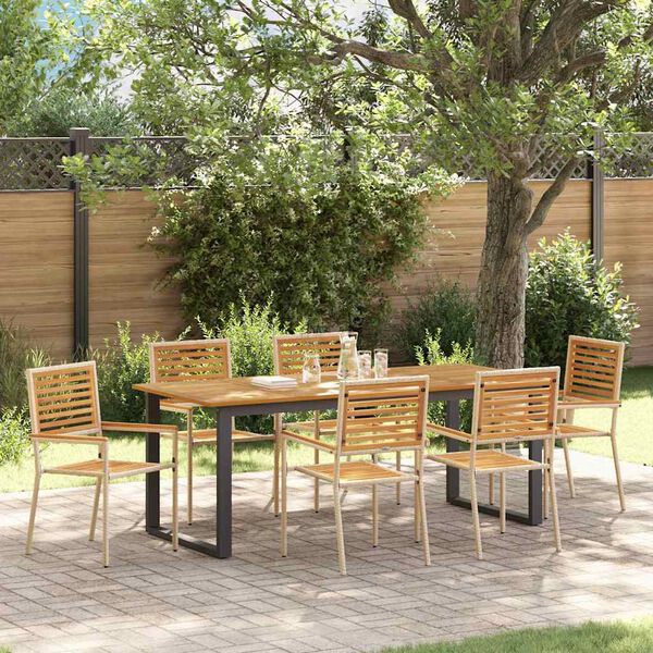 vidaXL Garden Dining Set 7 pcs Beige Solid Acacia Wood