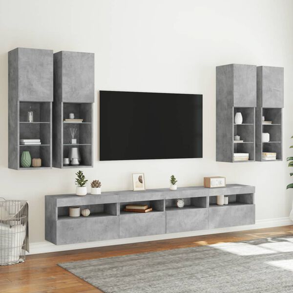 vidaXL 7 Piece TV Wall Cabinet Set with LED Lights Concrete Grey
