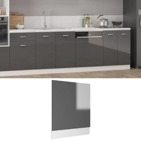 vidaXL Dishwasher Panel Lyon High Gloss Grey 59.5x3x67 cm Engineered Wood