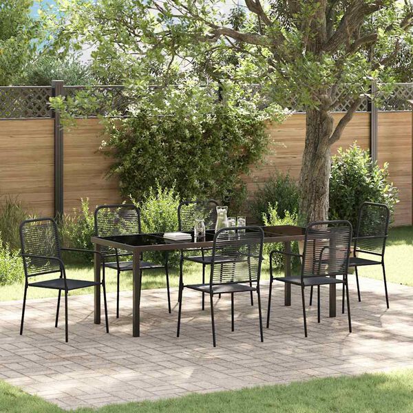 vidaXL Garden Dining Set 7 pcs Black Powder-Coated Steel