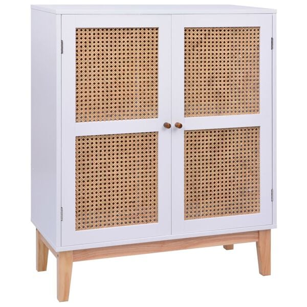 vidaXL Sideboard White 80x35x100 cm MDF and Rattan
