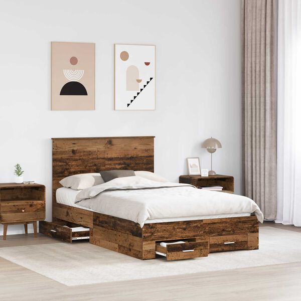 vidaXL Bed Frame with Headboard Old Wood 120 x 200 cm Engineered Wood