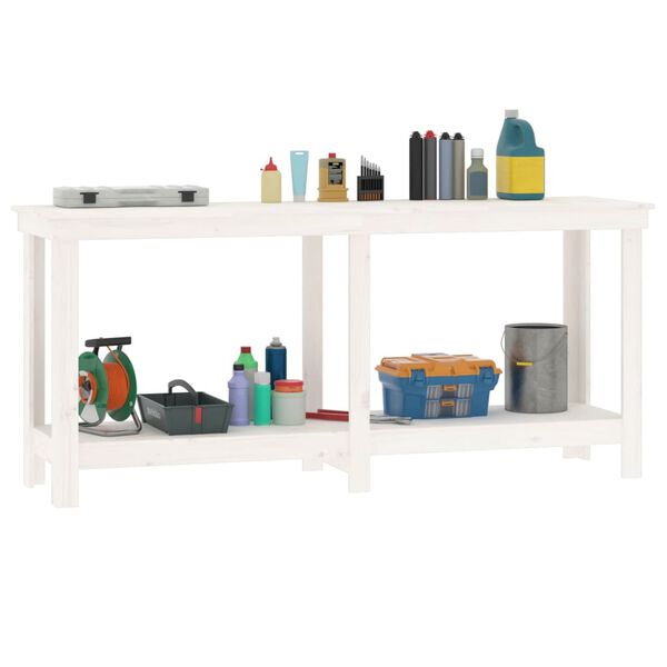 vidaXL Work Bench White 180x50x80 cm Solid Wood Pine