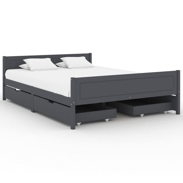 vidaXL Bed Frame without Mattress Dark Grey Solid Wood Pine 160x200 cm (322128+2x321990)