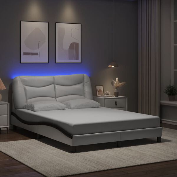 vidaXL Bed Frame with LED without Mattress "Hvar" White and Black 140x200 cm