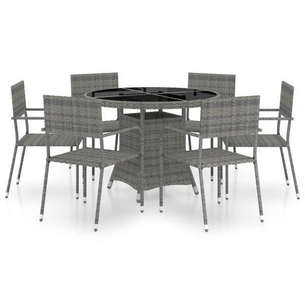 vidaXL 7 Piece Garden Dining Set Poly Rattan Anthracite & Grey