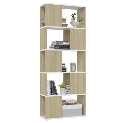 vidaXL Book Cabinet Room Divider White&Sonoma Oak 60x24x155 cm