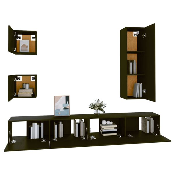 vidaXL 5 Piece TV Cabinet Set Black Engineered Wood