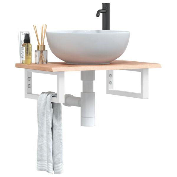 vidaXL Basin Shelf Wall Mounted Steel and Solid Wood Oak