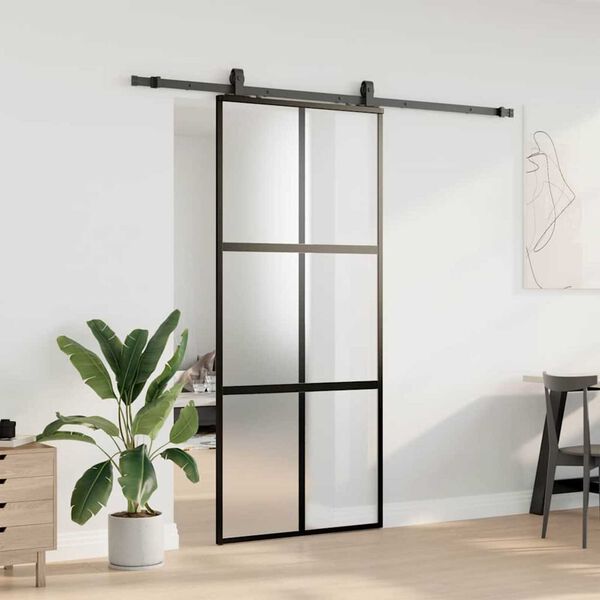 vidaXL Sliding Door with Hardware Set Black 90x205 cm Tempered Glass
