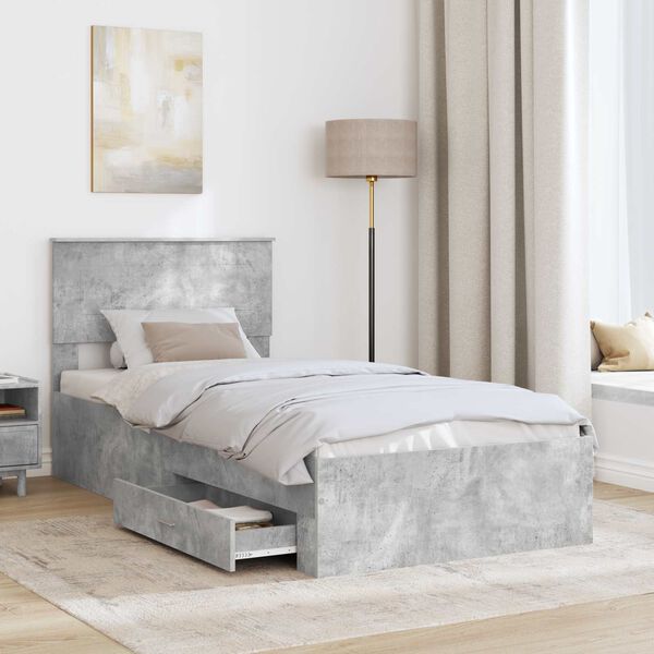 vidaXL Bed Frame with Drawer Concrete Grey 90 x 190 cm Engineered Wood