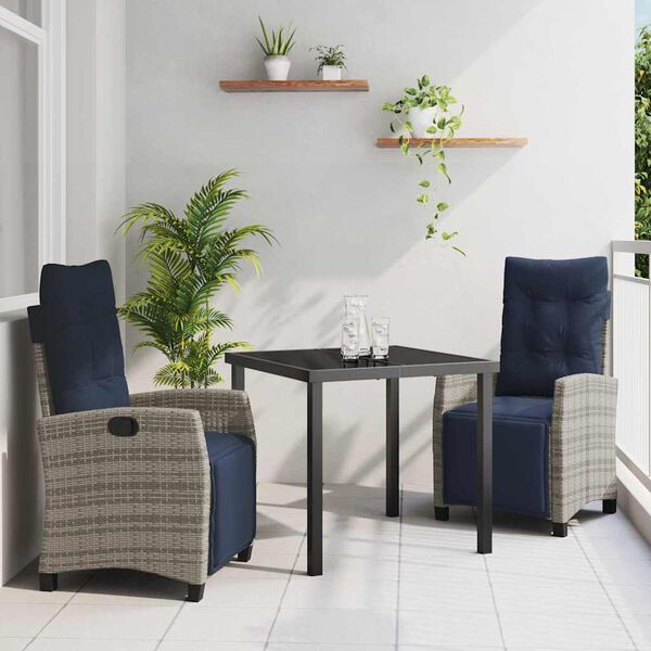 vidaXL Garden Dining Set with Cushion 3 pcs Grey Poly Rattan