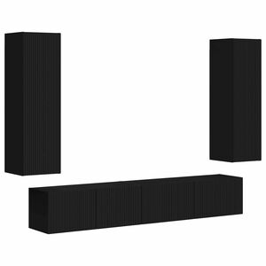 vidaXL TV Cabinet Set Wall-mounted 3 pcs Black Engineered Wood