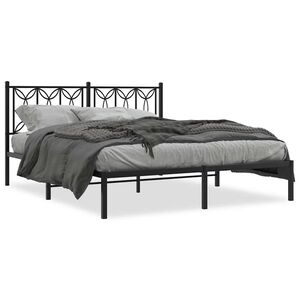 vidaXL Metal Bed Frame without Mattress with Headboard Black 160x200cm