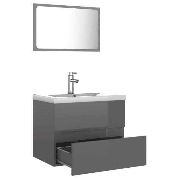 vidaXL Bathroom Furniture Set High Gloss Grey Engineered Wood