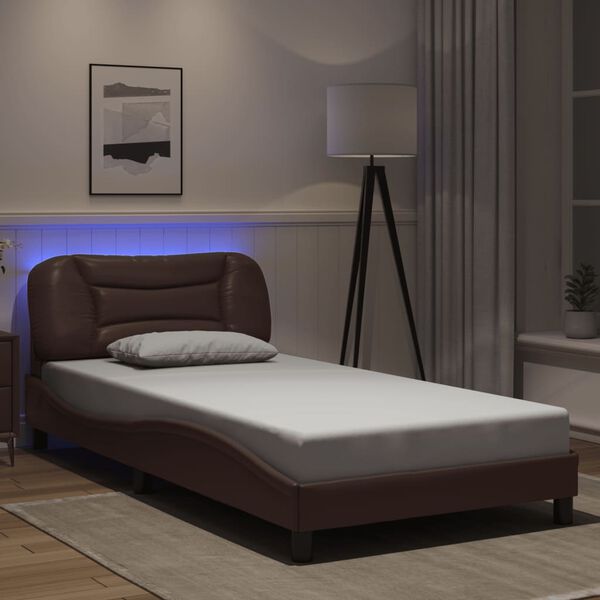 vidaXL Bed Frame with LED without Mattress "Hvar" Brown 100x200 cm