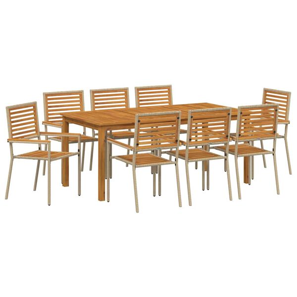 vidaXL Garden Dining Set 9 pcs Beige Poly rattan