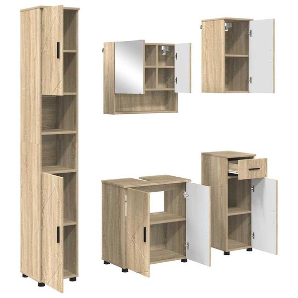 vidaXL Bathroom Furniture Set 5 pcs Sonoma Oak Engineered wood & Metal