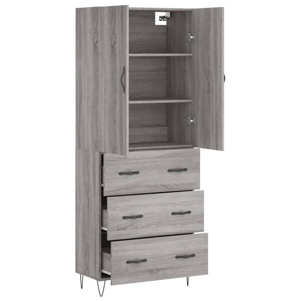 vidaXL Highboard Grey Sonoma 69.5x34x180 cm Engineered Wood