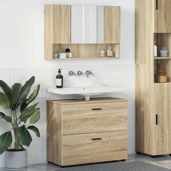 vidaXL Bathroom Furniture Set with Drawer with Shelf 2 pcs Sonoma Oak