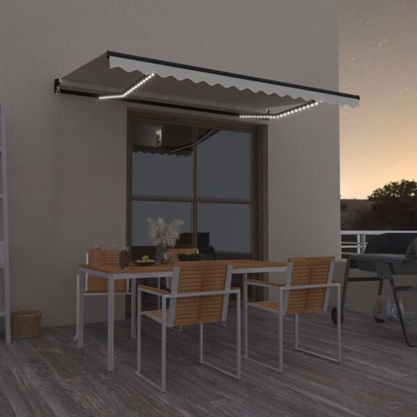 vidaXL Manual Retractable Awning with LED 450x350 cm Cream