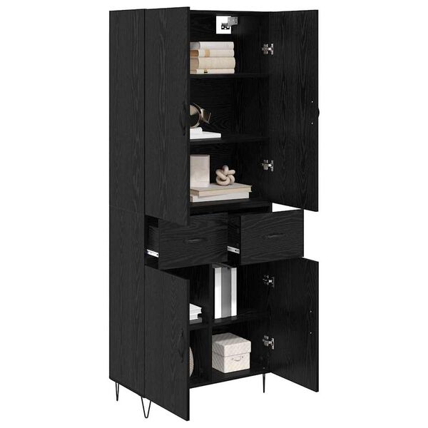 vidaXL Highboard with Drawer 2 pcs Black Oak Engineered Wood and Glass