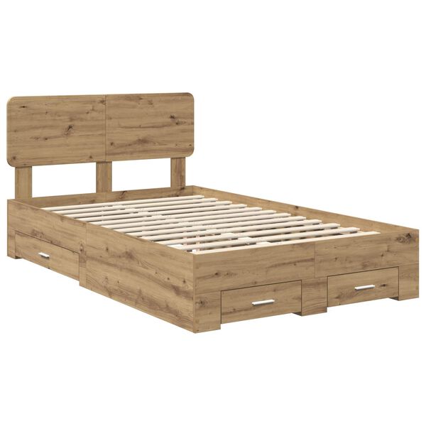 vidaXL Bed Frame with Drawer Artisan Oak 120 x 190 cm Engineered Wood