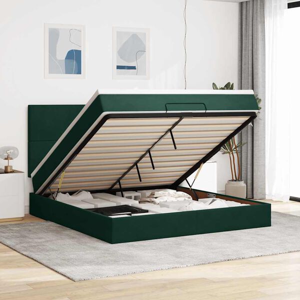 vidaXL Ottoman Bed with Mattresses Dark Green 180x200cm Velvet