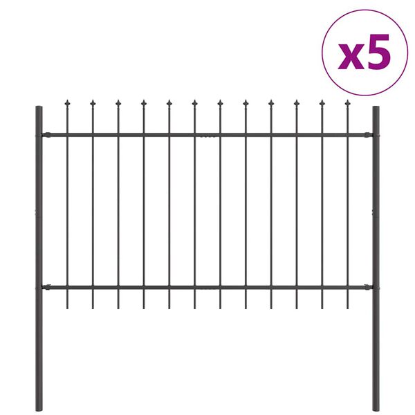 vidaXL Garden Fence 5 pcs Grey 8.5 x 1 m Powder-coated Steel