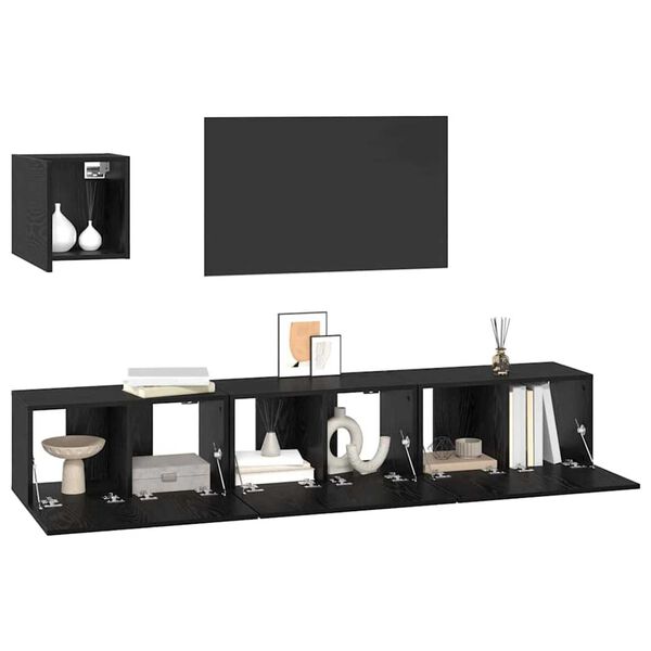 vidaXL TV Cabinet Set Wall-mounted 4 pcs Black Oak Engineered Wood