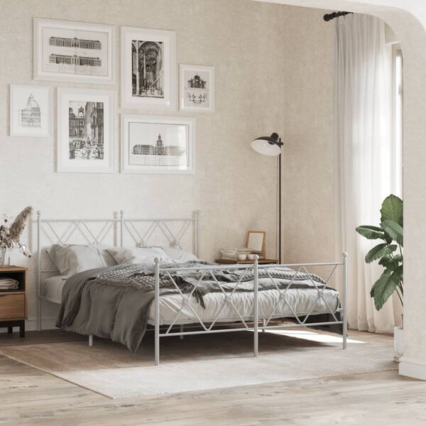 vidaXL Metal Bed Frame without Mattress with Footboard White 140x200cm