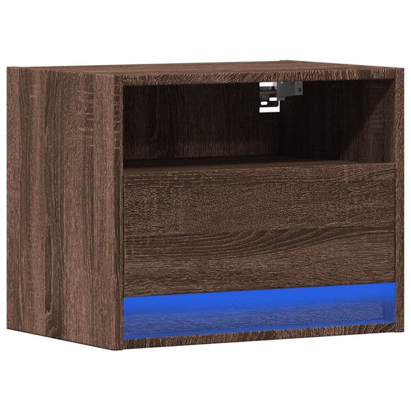 vidaXL Wall-mounted Bedside Cabinet with LED Lights Brown Oak