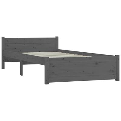vidaXL Bed Frame Grey Solid Wood 75x190 cm Small Single