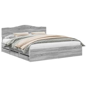 vidaXL Bed Frame with Drawer Grey Sonoma 200 x 200 cm Engineer Wood