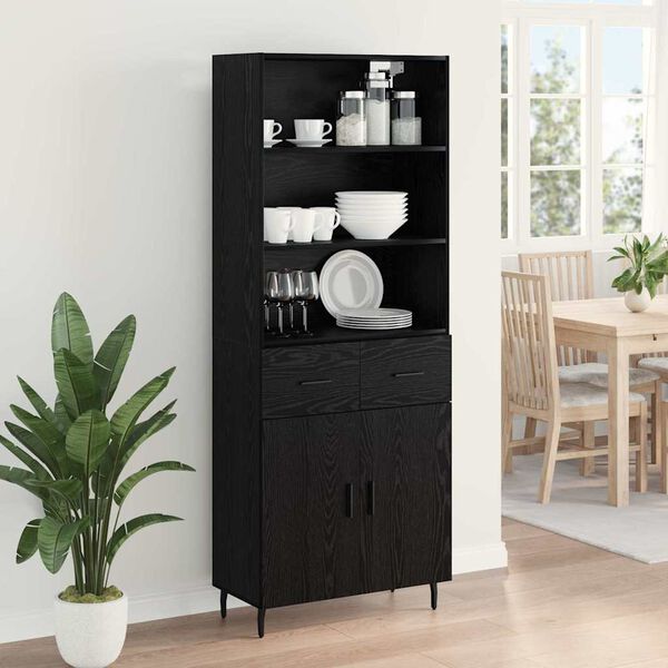 vidaXL Highboard with Drawer Black Oak 69.5 x 34 x 180 cm