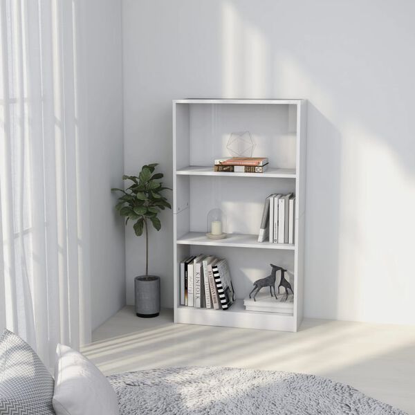 vidaXL 3-Tier Book Cabinet High Gloss White 60x24x109 cm Engineered Wood