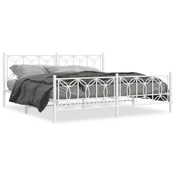 vidaXL Metal Bed Frame without Mattress with Footboard White 193x203cm