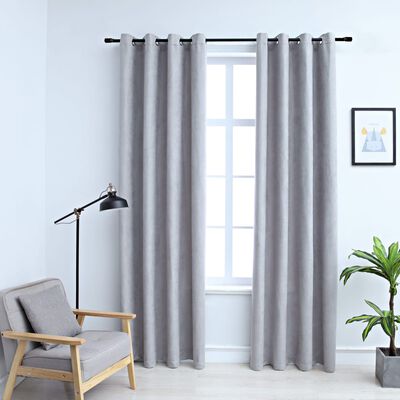 vidaXL Blackout Curtains with Metal Rings 2 pcs Grey 140x245 cm