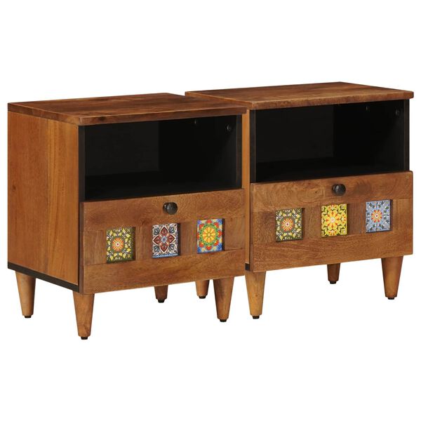 vidaXL Bedside Cabinet 2 pcs Brown 40 x 33 x 46 cm Solid Mango Wood