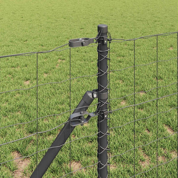vidaXL Fence with Post Grey 0.4 x 50 m Steel and PVC