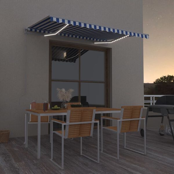 vidaXL Manual Retractable Awning with LED 300x250 cm Blue and White