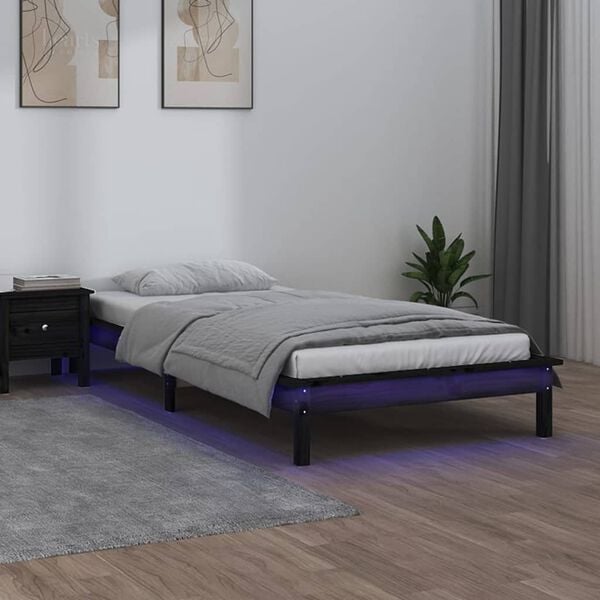 vidaXL LED Bed Frame without Mattress Black 100x200 cm Solid Wood
