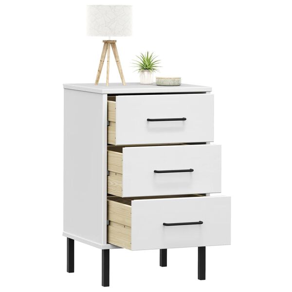 vidaXL Bedside Cabinet with Metal Legs White Solid Wood Pine OSLO