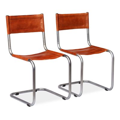 vidaXL Dining Chairs 2 pcs Brown Real Leather