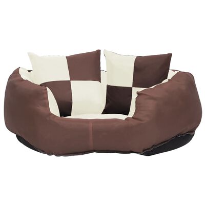 vidaXL Reversible & Washable Dog Cushion Brown and Cream 65x50x20 cm