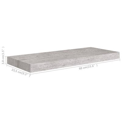 vidaXL Floating Wall Shelves 2 pcs Concrete Grey 60x23.5x3.8 cm MDF