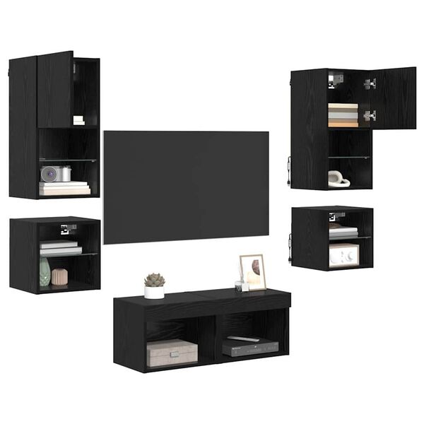 vidaXL TV Wall Units 8 pcs Black Oak Engineered Wood